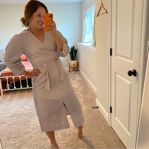 NWT Sea New York Purple Gray Cotton Puff Sleeve MIDI Dress 2 - Picture 3 of 14